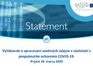 Vyhlásenie o spracúvaní osobných údajov v súvislosti s prepuknutím ochorenia COVID – 19